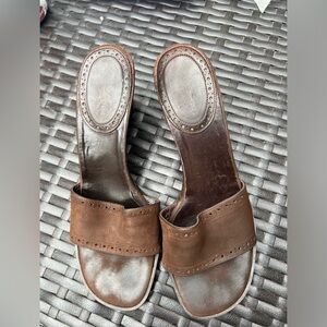 Banana Republic-Dark Brown Leather Upper Wedge Sandal Slip On Heels